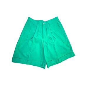 Vintage LizSport Women's Green Wrinkle Free 100% Cotton Pleated Shorts Size 12
